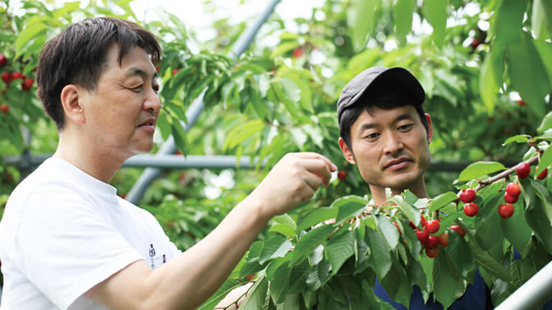 さくらんぼ農家さんと清川屋スタッフの笑顔写真