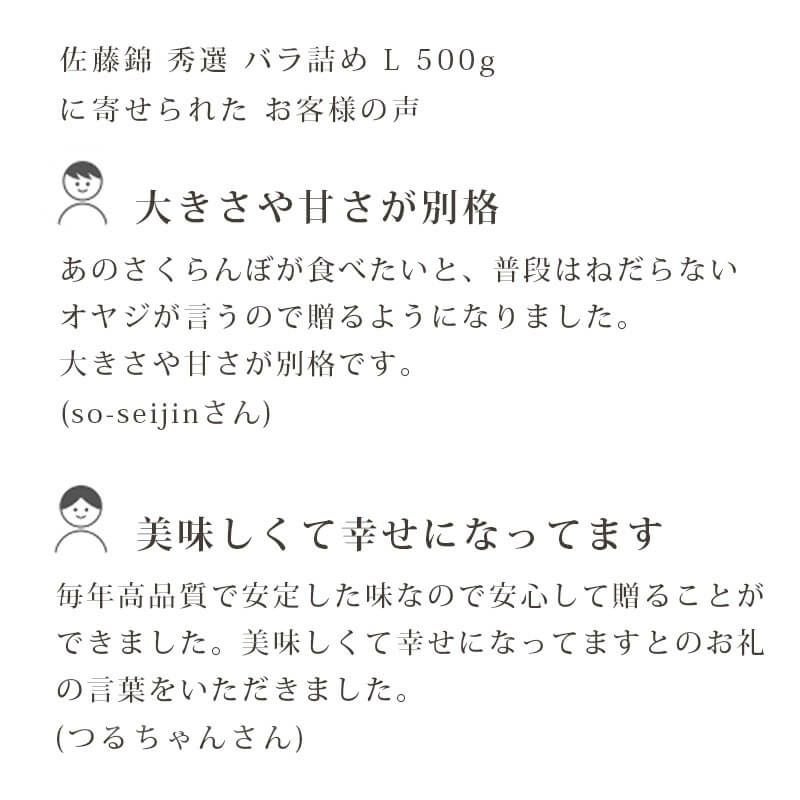 修正後のお客様の声_佐藤錦-秀選-バラ詰め-L-500g