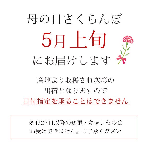 母の日 さくらんぼ 佐藤錦 手詰め Lサイズ_お届け期間説明